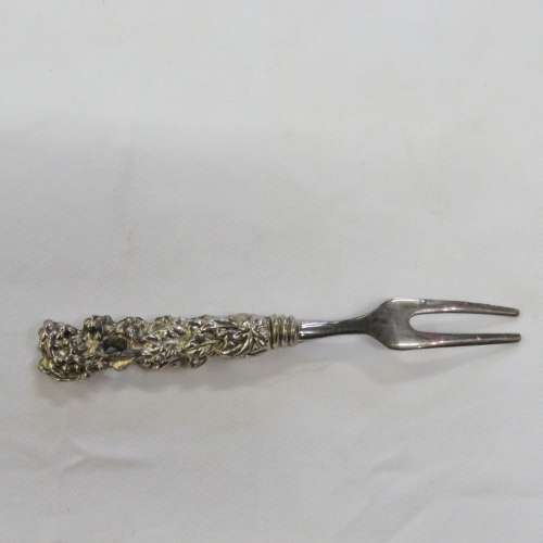 Set of 6 vintage silverplated pickle forks with flower design handles