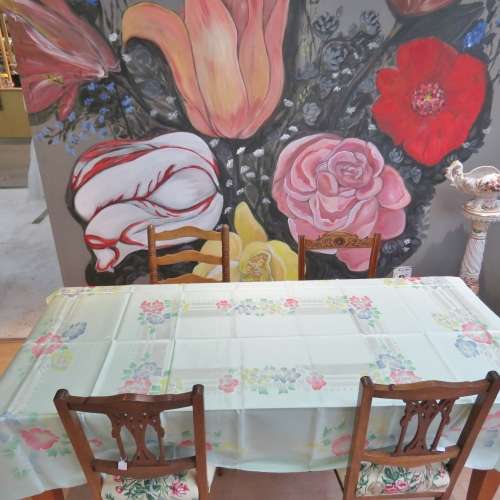 Vintage Damask tablecloth and napkins set - Table cloth 185 x 138 cm - Napkins 38 x 39 cm