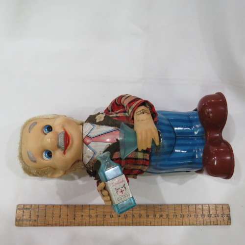Vintage Tinplate Blushing Willy drinking man - Not working