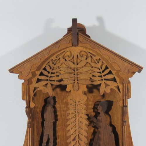 Antique wooden fret work wall hanging with swing - Boer war period - Size 29 x 17 cm