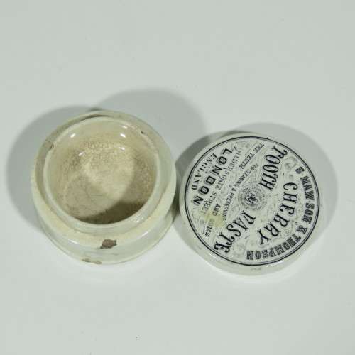 Antique S. Mawson and Thompson Cherry toothpaste porcelain lid and base