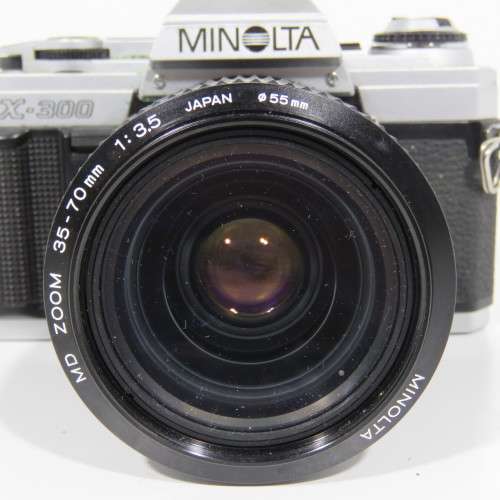 Vintage Minolta X-300 35mm camera with 1:3.5 Minolta 55mm lens
