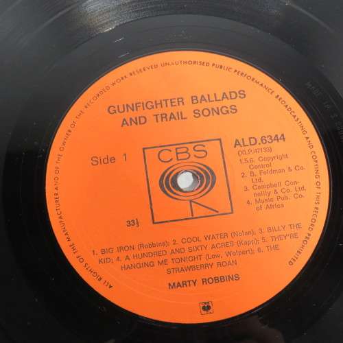 Marty Robbins - Gun fighter ballads and trail songs LP vinyl record - CBS recording