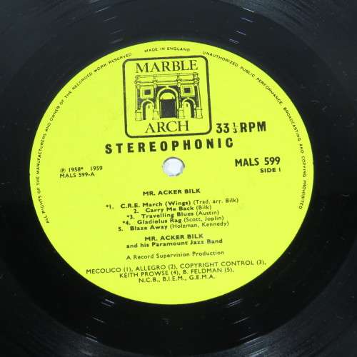 Mr. Acker Bilk and his paramount jazz band LP vinyl records - Marble Arch PYE records