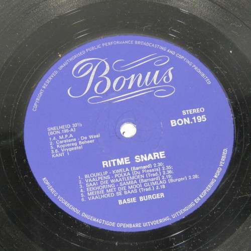 Ritme Snare van Basie Burger LP vinyl record - Meteor-Plate