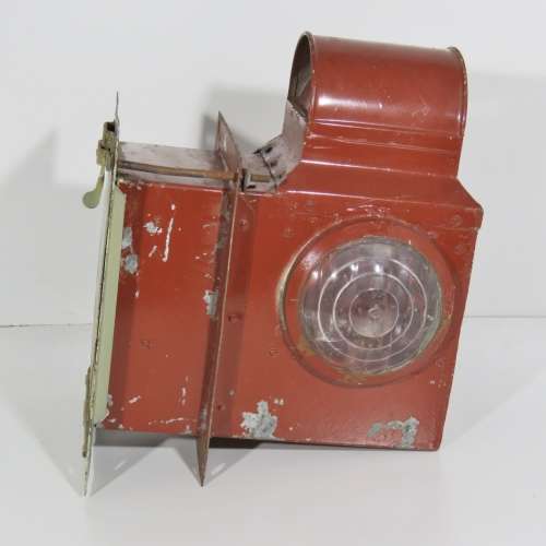 Vintage Railway Lamp with wall mount - Red glass slides and original burner - Size 32 x 29 cm