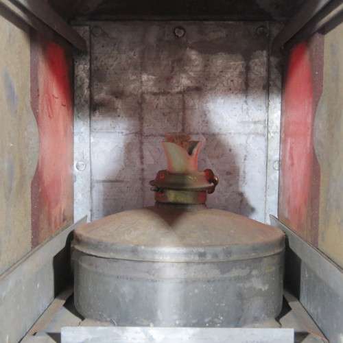 Vintage Railway Lamp with wall mount - Red glass slides and original burner - Size 32 x 29 cm