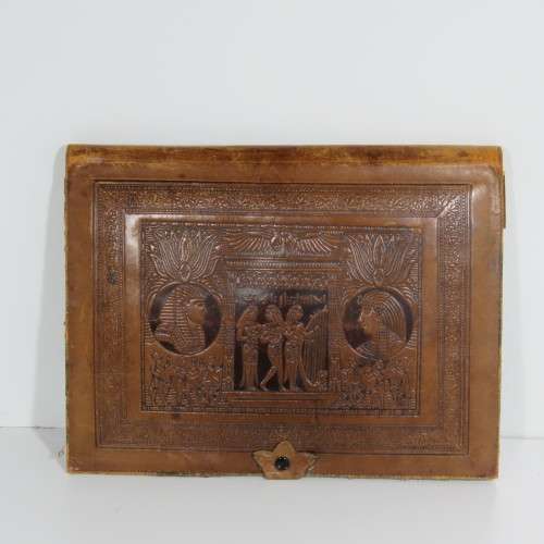 Post WW2 leather document pouch with Egyptian motif - Size 28 x 35 cm