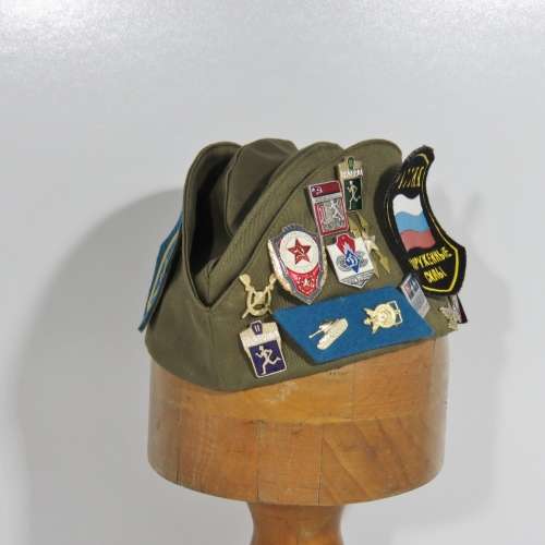 Russian Pilotka cap with over 20 badges - Size 57 cm