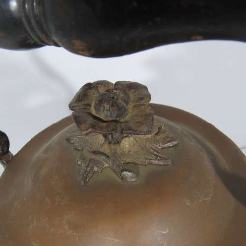 Antique copper tea pot on stand with burner - Some dents