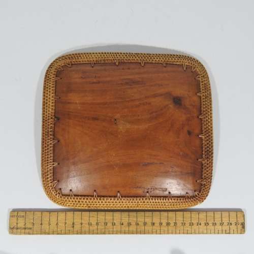 Handmade wood and cane snack plate