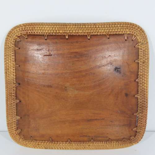 Handmade wood and cane snack plate