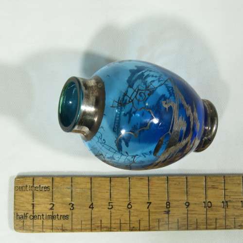 Mini blue glass urn with silver cladding