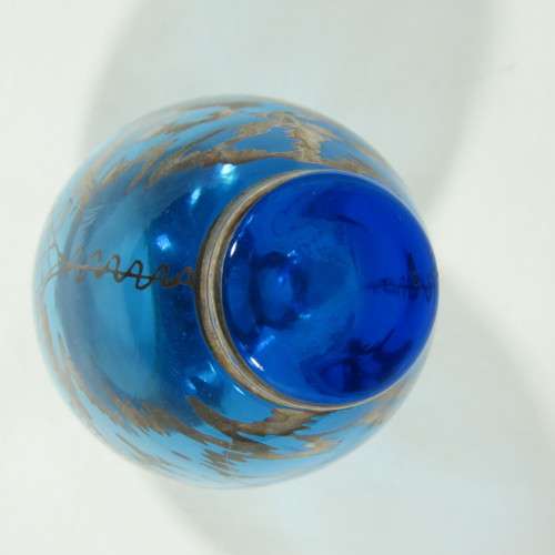 Mini blue glass urn with silver cladding
