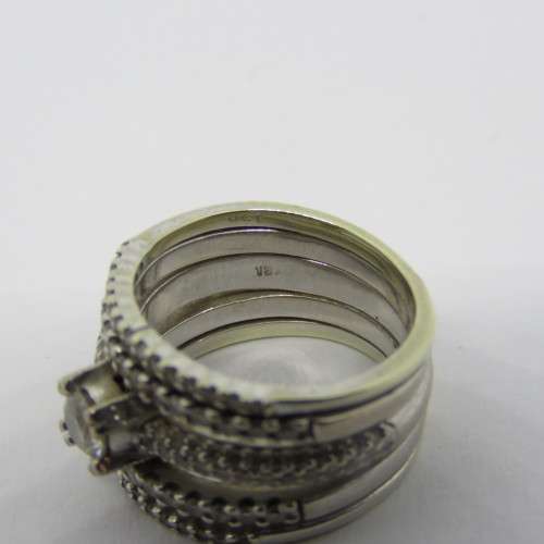 18kt White gold diamond ring with 9kt white gold bands Size H -0.28ct Diamond and 134 small diamonds