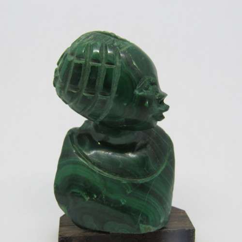 Malachite bust carving on wooden base