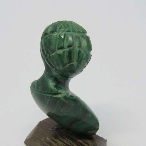 Malachite bust carving on wooden base