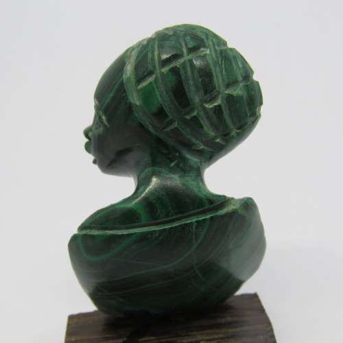 Malachite bust carving on wooden base