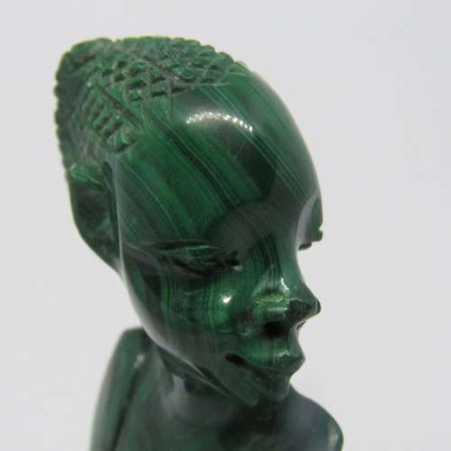 Malachite bust carving on wooden base