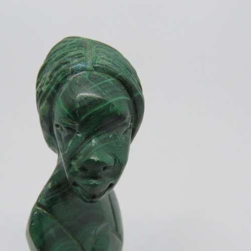 Malachite bust carving on wooden base