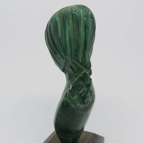 Malachite bust carving on wooden base