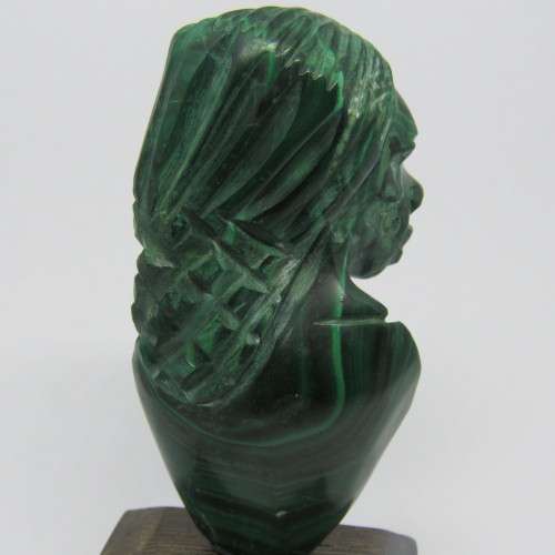 Malachite bust carving on wooden base