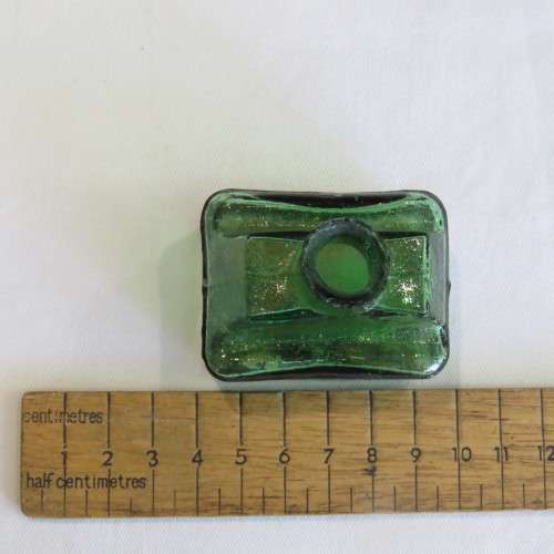Antique green ink bottle with pen grooves - Rectangular