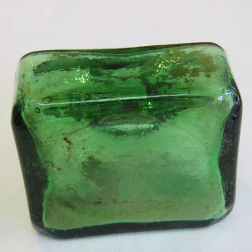 Antique green ink bottle with pen grooves - Rectangular