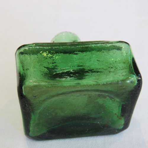 Antique green ink bottle with pen grooves - Rectangular