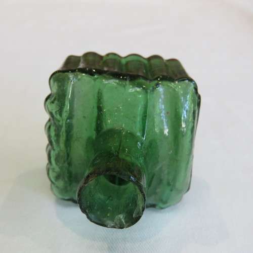 Antique green ink bottle with pen grooves - Square