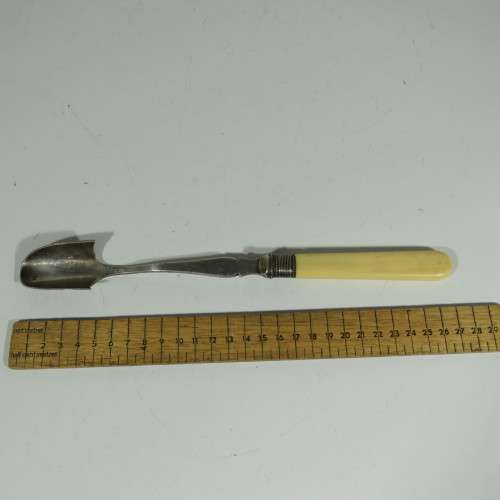 Vintage silverplated stilton cheese spoon with bone handle
