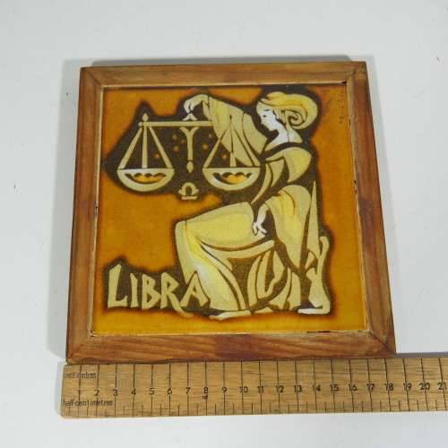 Lieberman pottery framed zodiac tile - LIBRA