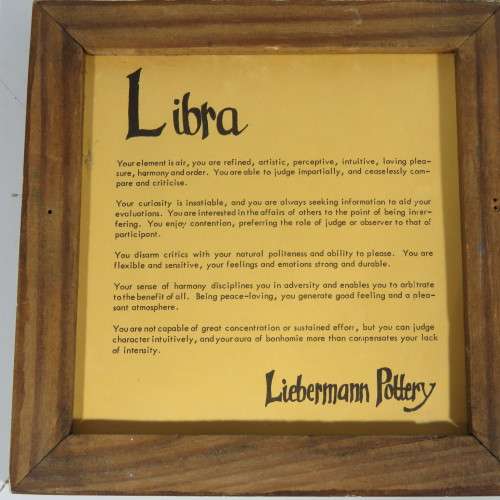 Lieberman pottery framed zodiac tile - LIBRA