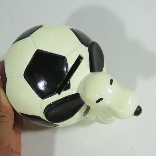 Vintage Snoopy on soccer ball money box - No lid at bottom