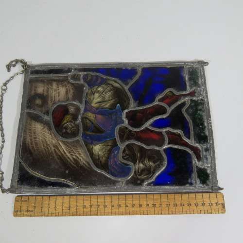 Vintage hand painted lead glass window hanging