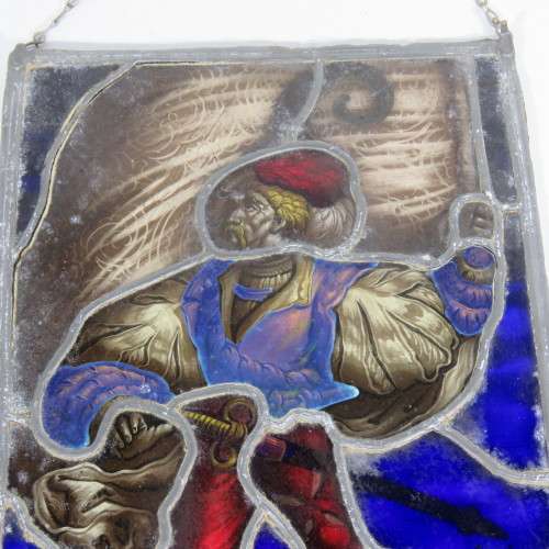 Vintage hand painted lead glass window hanging