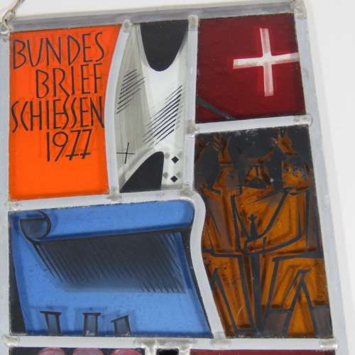 Bundes Brief Schiessen 1977 Brunnen stained glass window hanging
