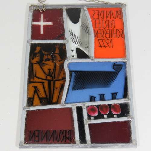 Bundes Brief Schiessen 1977 Brunnen stained glass window hanging