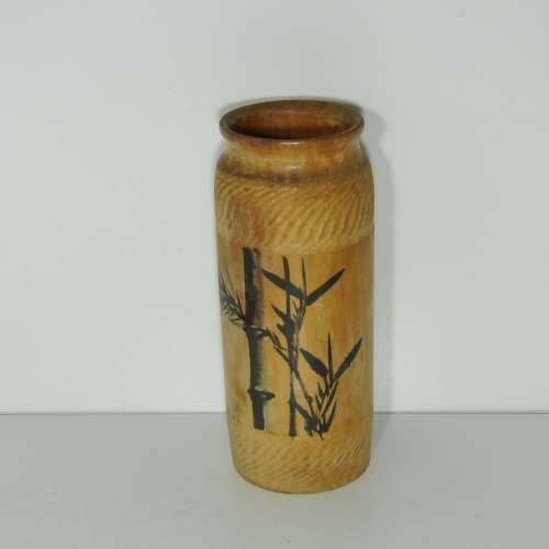 Handpainted flower vase made of bamboo - Length 21 cm