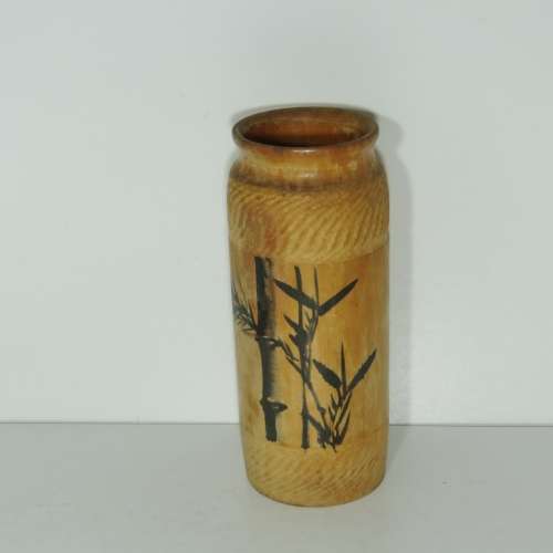Handpainted flower vase made of bamboo - Length 21 cm