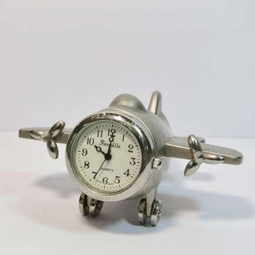 Aeroplane shaped metal desk clock - Needs battery