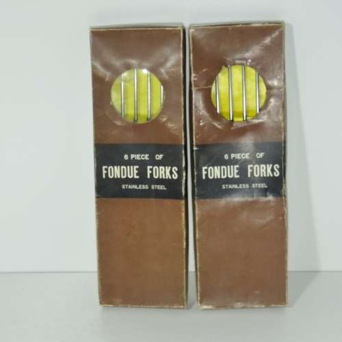 Lot of 12 vintage stainless steel fondue forks in original packaging