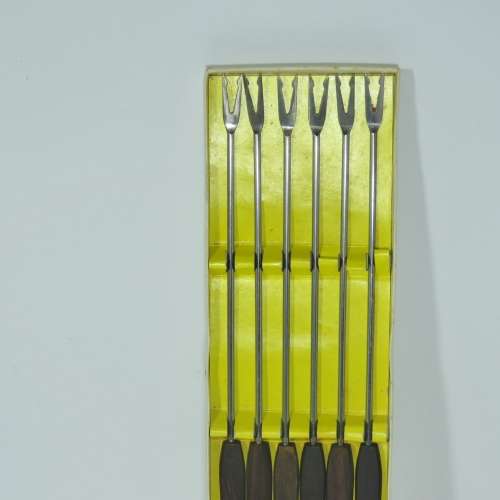Lot of 12 vintage stainless steel fondue forks in original packaging