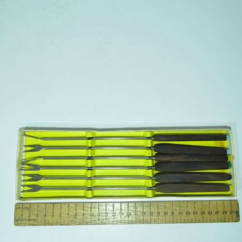 Lot of 12 vintage stainless steel fondue forks in original packaging