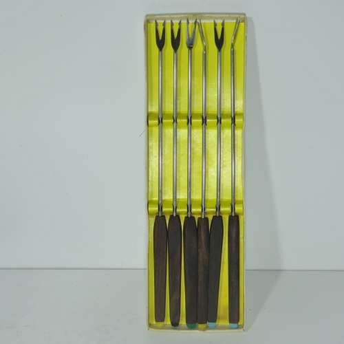Lot of 12 vintage stainless steel fondue forks in original packaging