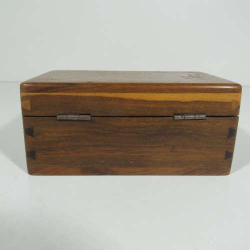 Vintage wooden trinket box with letter "E" inlay