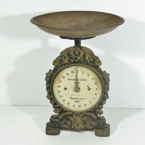 Vintage Household scale No.49 - 20 Pounds - Cast iron - Height 28 cm - Face 12,5 x 12,5 cm