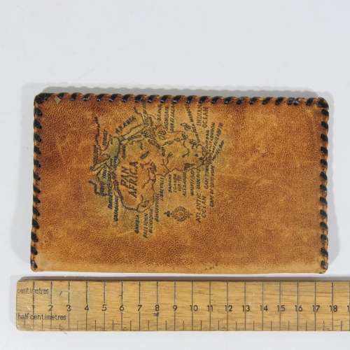 Vintage leather wallet with map of Africa