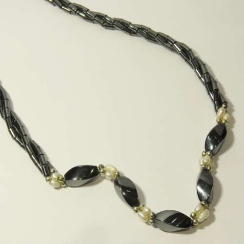 Hematite and seed pearl necklace
