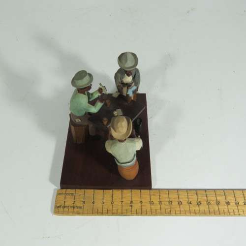 Vintage wooden artwork - 3 Guys playing cards